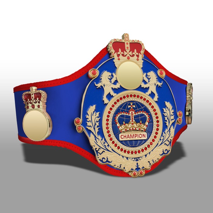 QUEENSBURY PRO LEATHER BLUE CHAMPION CROWN CHAMPIONSHIP BELT QUEEN/BLUE/G/BLUGEM - AVAILABLE IN 10+ COLOURS